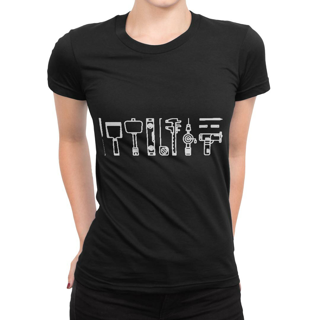 tシャツ レディース 半袖 ブラック 黒 デザイン M L Tシャツ ティーシャツ T shirt 013754 イラスト　仕事　工具
