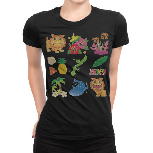 tシャツ レディース 半袖 ブラック 黒 デザイン M L Tシャツ ティーシャツ T shirt 013766 シーサー 沖縄 ハイビスカス tシャツ レディース 半袖 ブラック 黒 デザイン M L Tシャツ ティーシャツ T shirt 013766 シーサー 沖縄 ハイビスカス