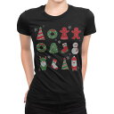 tシャツ レディース 半袖 ブラック 黒 デザイン M L Tシャツ ティーシャツ T shirt 013797 クリスマス サンタ トナカイ