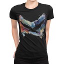 tシャツ レディース 半袖 ブラック 黒 デザイン M L Tシャツ ティーシャツ T shirt 013827 ペイント 鳥 水彩