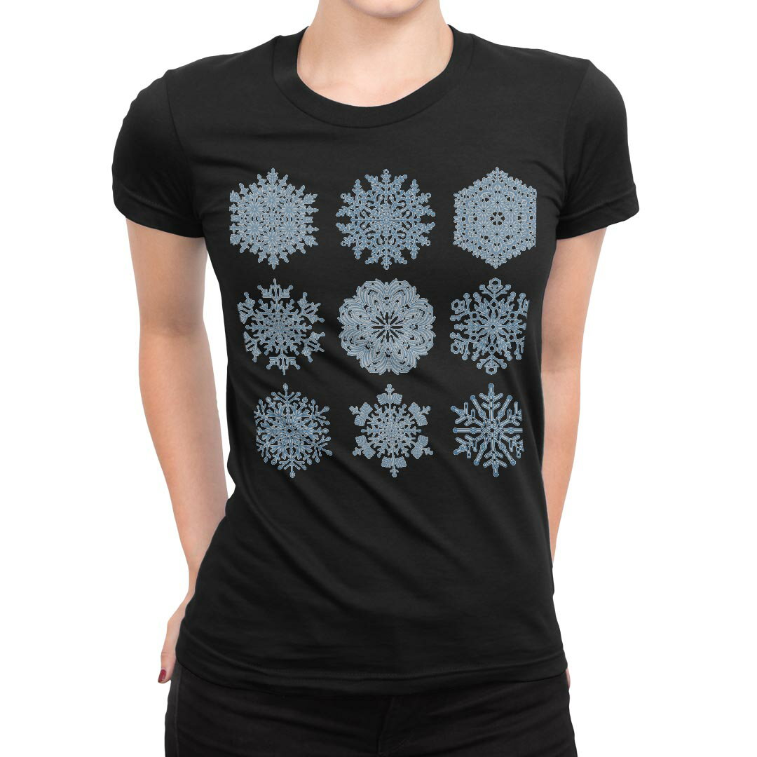 tシャツ レディース 半袖 ブラック 黒 デザイン M L Tシャツ ティーシャツ T shirt 013837 雪 結晶