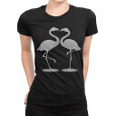 tシャツ レディース 半袖 ブラック 黒 デザイン M L Tシャツ ティーシャツ T shirt 013879 フラミンゴ 動物 アニマル