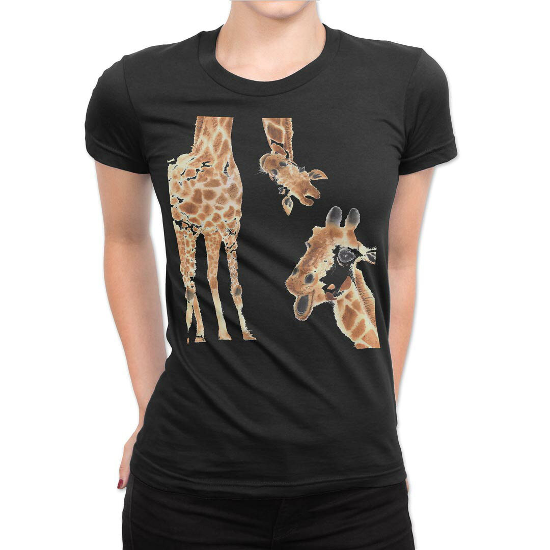 tシャツ レディース 半袖 ブラック 黒 デザイン M L Tシャツ ティーシャツ T shirt 014166 きりん　動物　アニマル kabekore-11276550 kabeコレ パッケージ画像