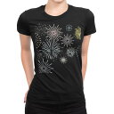 tシャツ レディース 半袖 ブラック 黒 デザイン M L Tシャツ ティーシャツ T shirt 014196 花火 カラフル