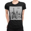 tシャツ レディース 半袖 ブラック 黒 デザイン M L Tシャツ ティーシャツ T shirt 014201 パリ 外国 塔