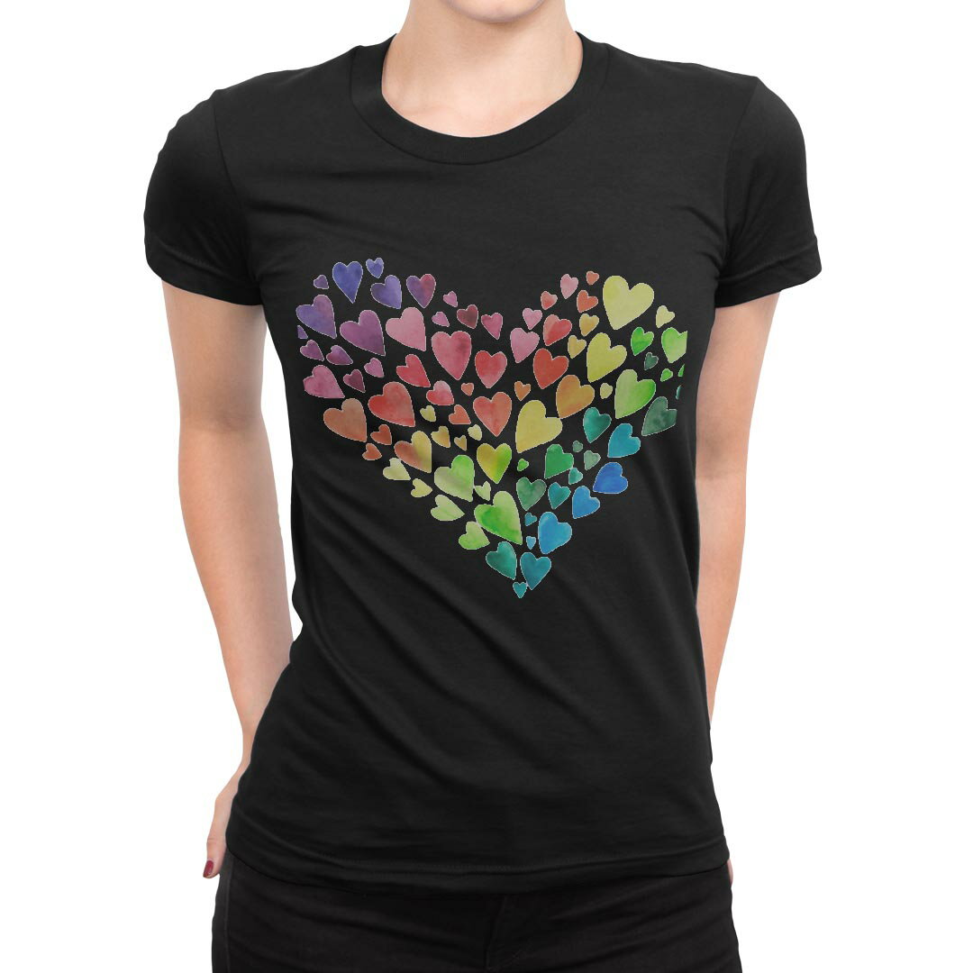 tシャツ レディース 半袖 ブラック 黒 デザイン M L Tシャツ ティーシャツ T shirt 014204 ハート カラフル