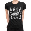 tシャツ レディース 半袖 ブラック 黒 デザイン M L Tシャツ ティーシャツ T shirt 014253 クジラ 海 碇