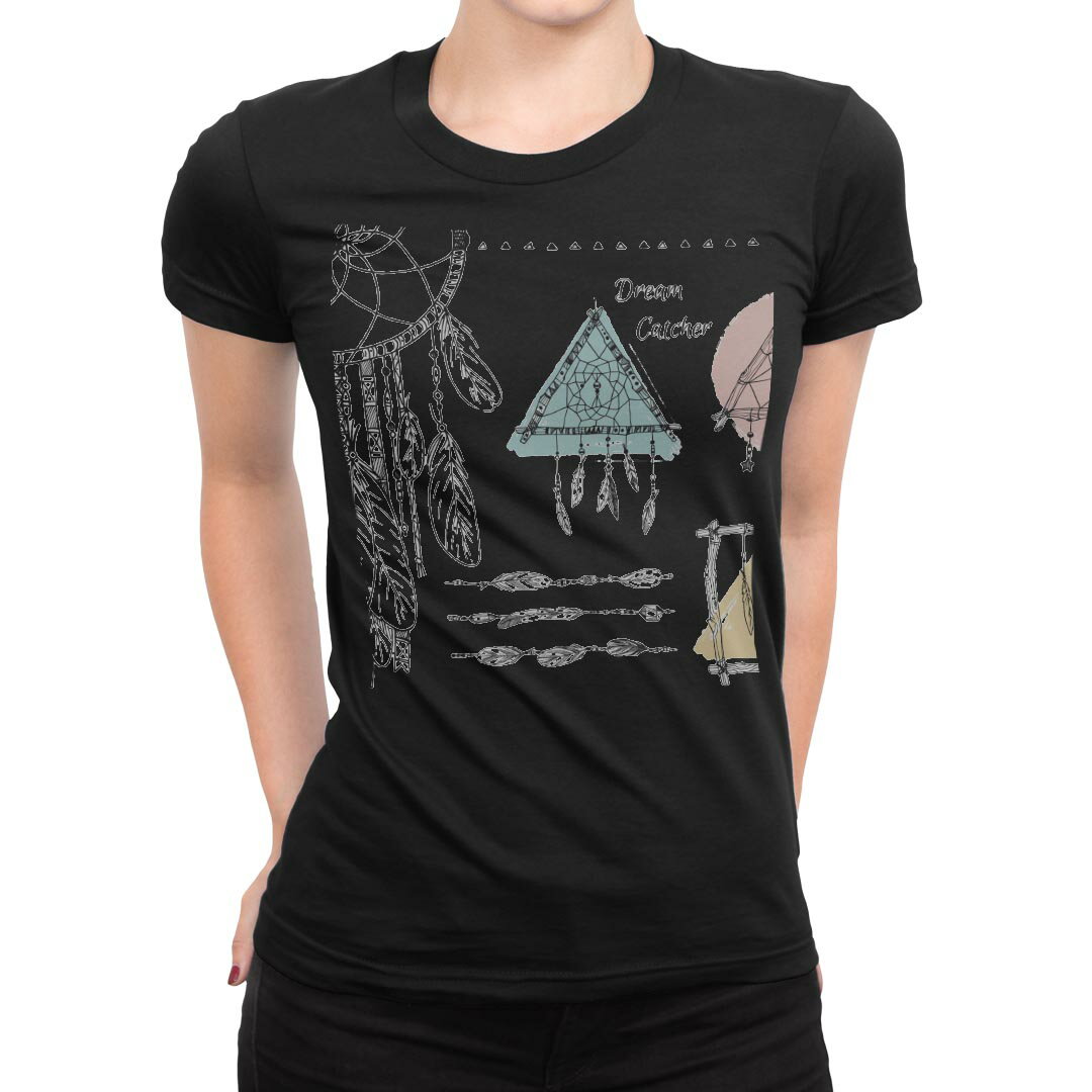 乐天商城 - tシャツ レディース 半袖 ブラック 黒 デザイン M L Tシャツ ティーシャツ T shirt 014263 ドリームキャッチャー　羽根