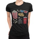 tシャツ レディース 半袖 ブラック 黒 デザイン M L Tシャツ ティーシャツ T shirt 014267 映画 ポップコーン