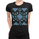 tシャツ レディース 半袖 ブラック 黒 デザイン M L Tシャツ ティーシャツ T shirt 014452 ネイティブ柄 青