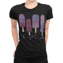 tシャツ レディース 半袖 ブラック 黒 デザイン M L Tシャツ ティーシャツ T shirt 014586 アイス スイーツ 紫