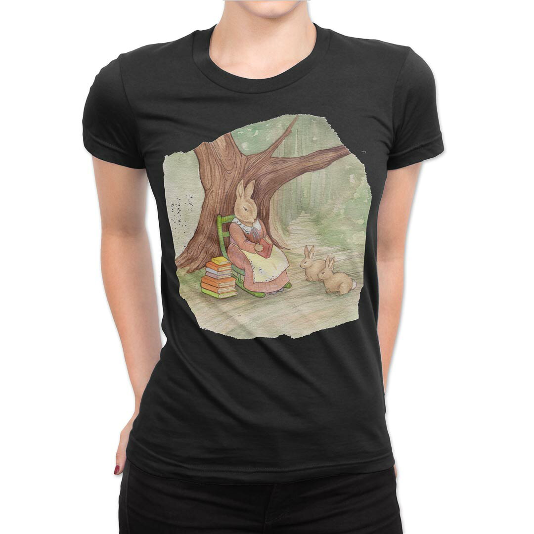 tシャツ レディース 半袖 ブラック 黒 デザイン M L Tシャツ ティーシャツ T shirt 014719 うさぎ　動物　アニマル kabekore-11279116 kabeコレ パッケージ画像