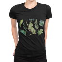 tシャツ レディース 半袖 ブラック 黒 デザイン M L Tシャツ ティーシャツ T shirt 014722 リーフ トカゲ 緑