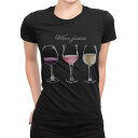 tシャツ レディース 半袖 ブラック 黒 デザイン M L Tシャツ ティーシャツ T shirt 014756 グラス シャンパン 飲み物