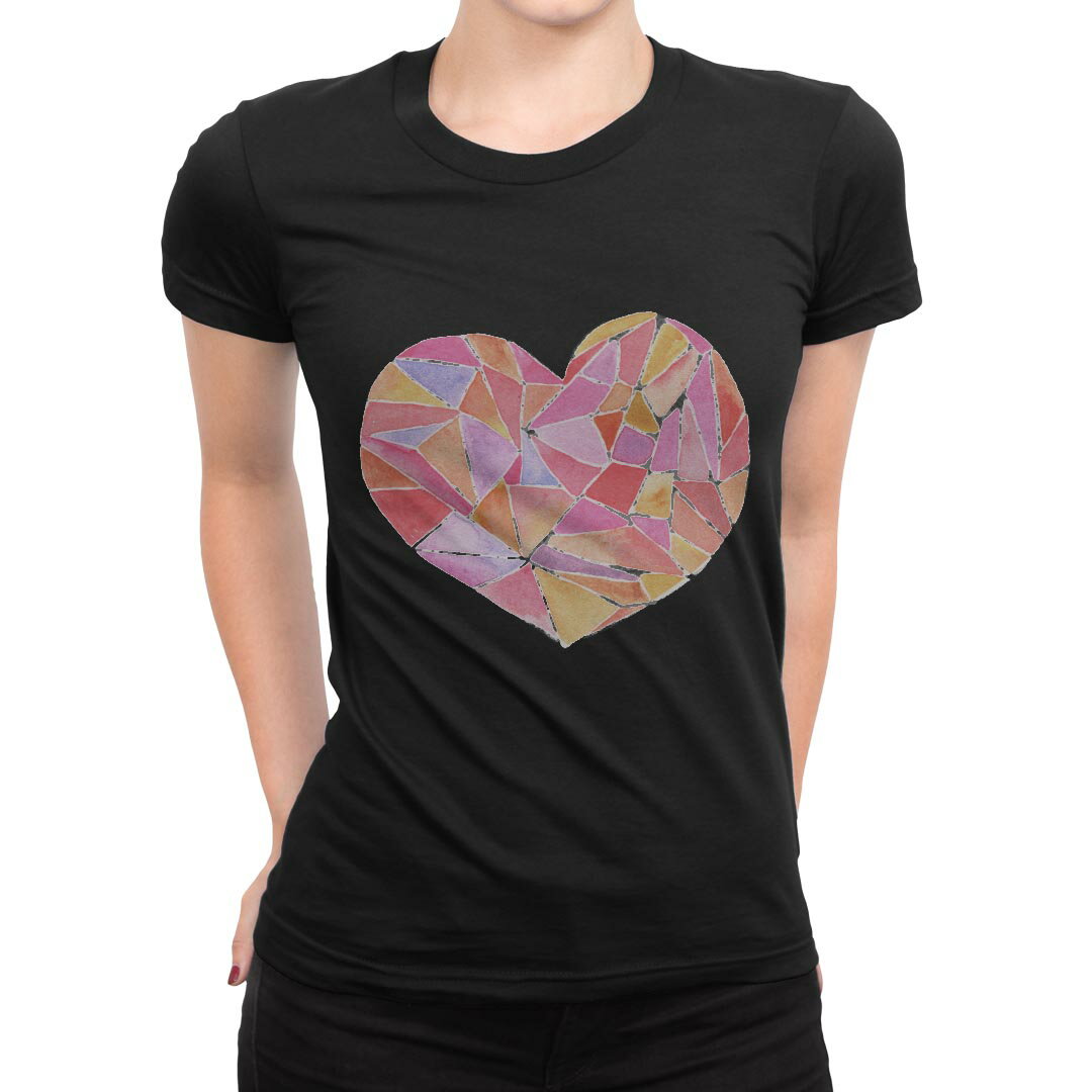 tシャツ レディース 半袖 ブラック 黒 デザイン M L Tシャツ ティーシャツ T shirt 014796 ハート カラフル 模様