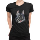 tシャツ レディース 半袖 ブラック 黒 デザイン M L Tシャツ ティーシャツ T shirt 014833 ハスキー犬 犬 dog