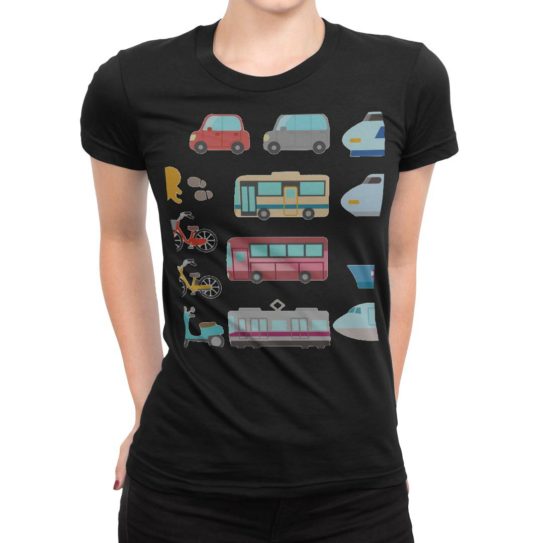 tシャツ レディース 半袖 ブラック 黒 デザイン M L Tシャツ ティーシャツ T shirt 014913 乗り物 車 新幹線