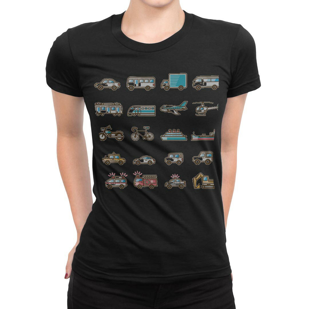 tシャツ レディース 半袖 ブラック 黒 デザイン M L Tシャツ ティーシャツ T shirt 014915 乗り物　車　飛行機