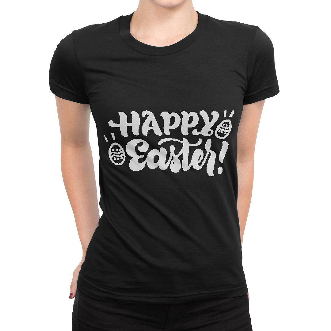 tシャツ レディース 半袖 ブラック 黒 デザイン M L Tシャツ ティーシャツ T shirt 015347 イースター　たまご　とり　モノクロ　英字 kabekore-11278213 kabeコレ パッケージ画像