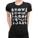 tシャツ レディース 半袖 ブラック 黒 デザイン M L Tシャツ ティーシャツ T shirt 015354 ハロウィン モノクロ がいこつ カボチャ