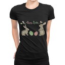 tシャツ レディース 半袖 ブラック 黒 デザイン M L Tシャツ ティーシャツ T shirt 015393 イースター たまご とり うさぎ パステル