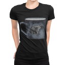 tシャツ レディース 半袖 ブラック 黒 デザイン M L Tシャツ ティーシャツ T shirt 015509 くま シロクマ コップ マグカップ 手書き 絵