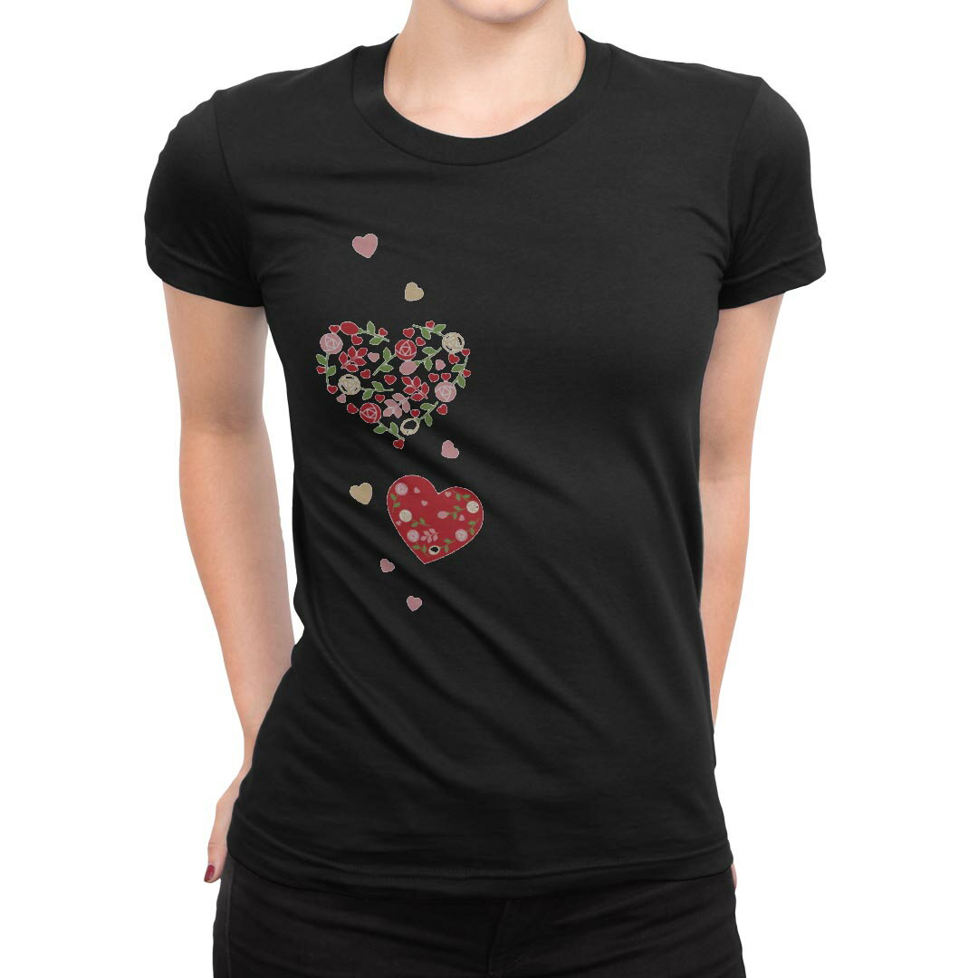 tシャツ レディース 半袖 ブラック 黒 デザイン M L Tシャツ ティーシャツ T shirt 015523 ハート ピンク かわいい