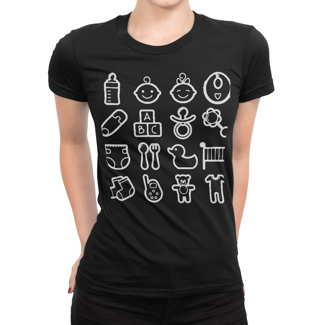 tシャツ レディース 半袖 ブラック 黒 デザイン M L Tシャツ ティーシャツ T shirt 015553 赤ちゃん　ベイビー　ベビーシャワー