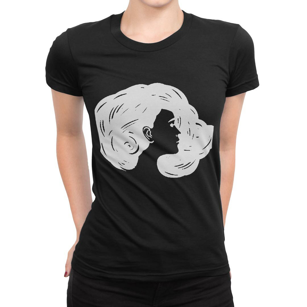 tシャツ レディース 半袖 ブラック 黒 デザイン M L Tシャツ ティーシャツ T shirt 015577 女の人　モノクロ　横顔