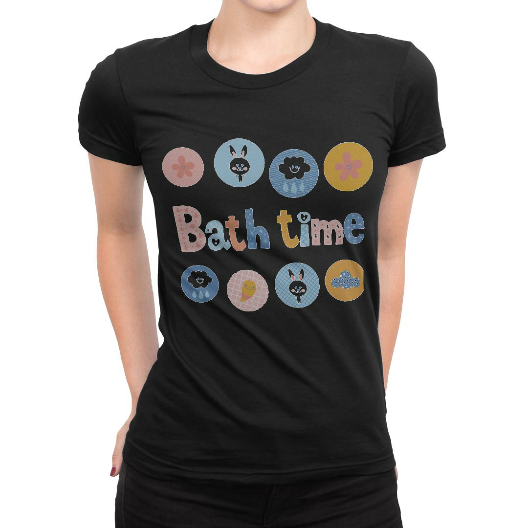 tシャツ レディース 半袖 ブラック 黒 デザイン M L Tシャツ ティーシャツ T shirt 015584 お風呂　うさぎ　雲 kabekore-11277161 kabeコレ パッケージ画像
