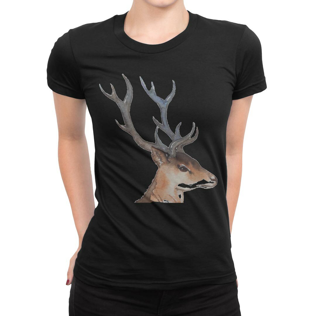 Rakuten - tシャツ レディース 半袖 ブラック 黒 デザイン M L Tシャツ ティーシャツ T shirt 015586 鹿　動物　手書き　絵