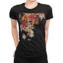 tシャツ レディース 半袖 ブラック 黒 デザイン M L Tシャツ ティーシャツ T shirt 015654 和柄 紅葉 和風