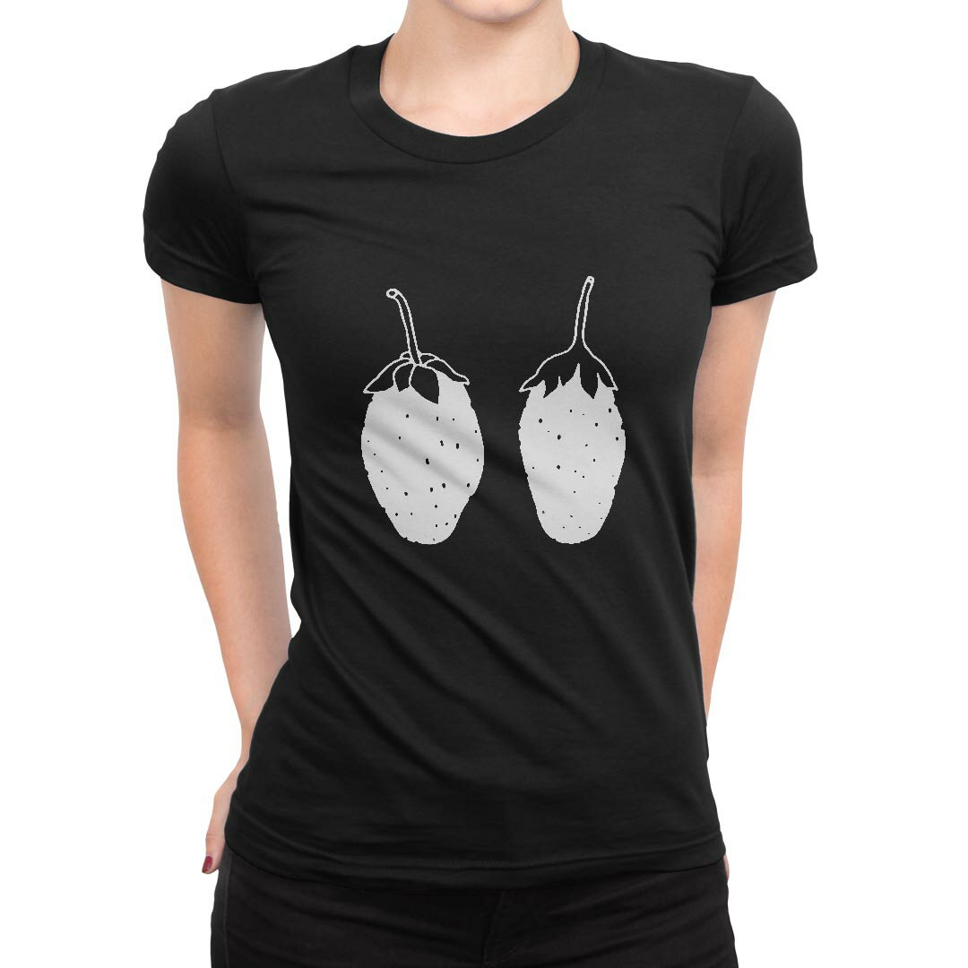 tシャツ レディース 半袖 ブラック 黒 デザイン M L Tシャツ ティーシャツ T shirt 015746 いちご 果実 食べ物
