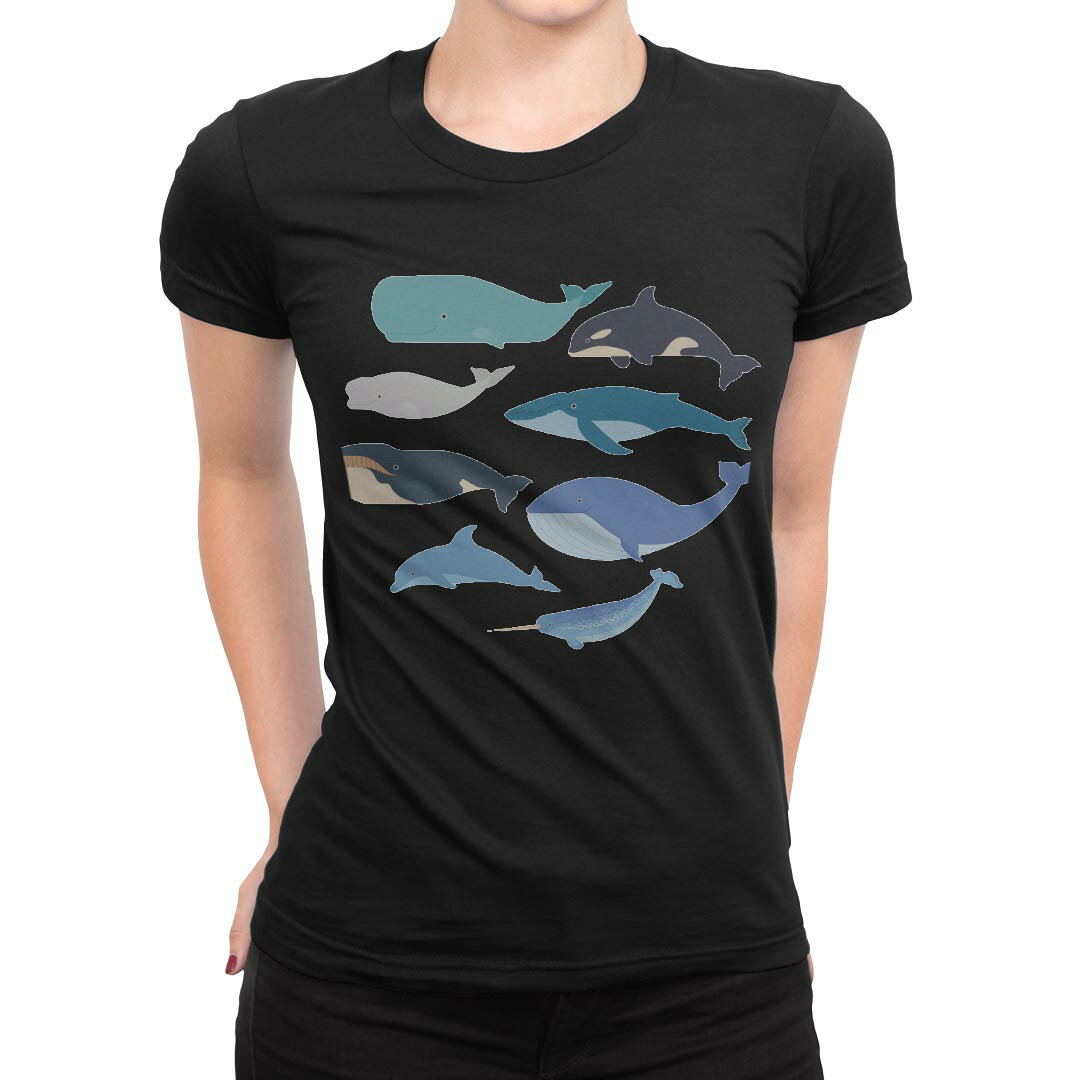 tシャツ レディース 半袖 ブラック 黒 デザイン M L Tシャツ ティーシャツ T shirt 015822 魚　くじら　シャチ kabekore-11284341 kabeコレ パッケージ画像