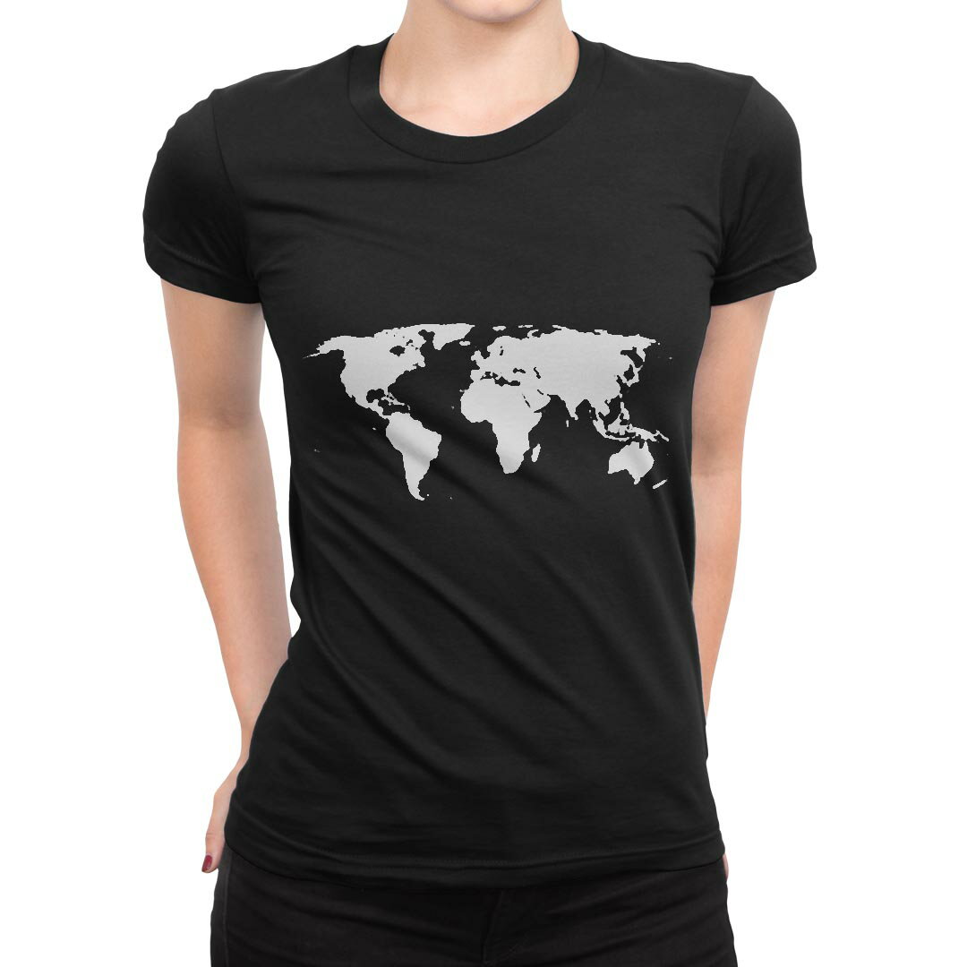 tシャツ レディース 半袖 ブラック 黒 デザイン M L Tシャツ ティーシャツ T shirt 015960 世界地図　黒　map