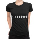 tシャツ レディース 半袖 ブラック 黒 デザイン M L Tシャツ ティーシャツ T shirt 016023 月の満ち欠け 宇宙 月