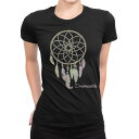 tシャツ レディース 半袖 ブラック 黒 デザイン M L Tシャツ ティーシャツ T shirt 016057 ドリームキャッチャー 羽 カラフル