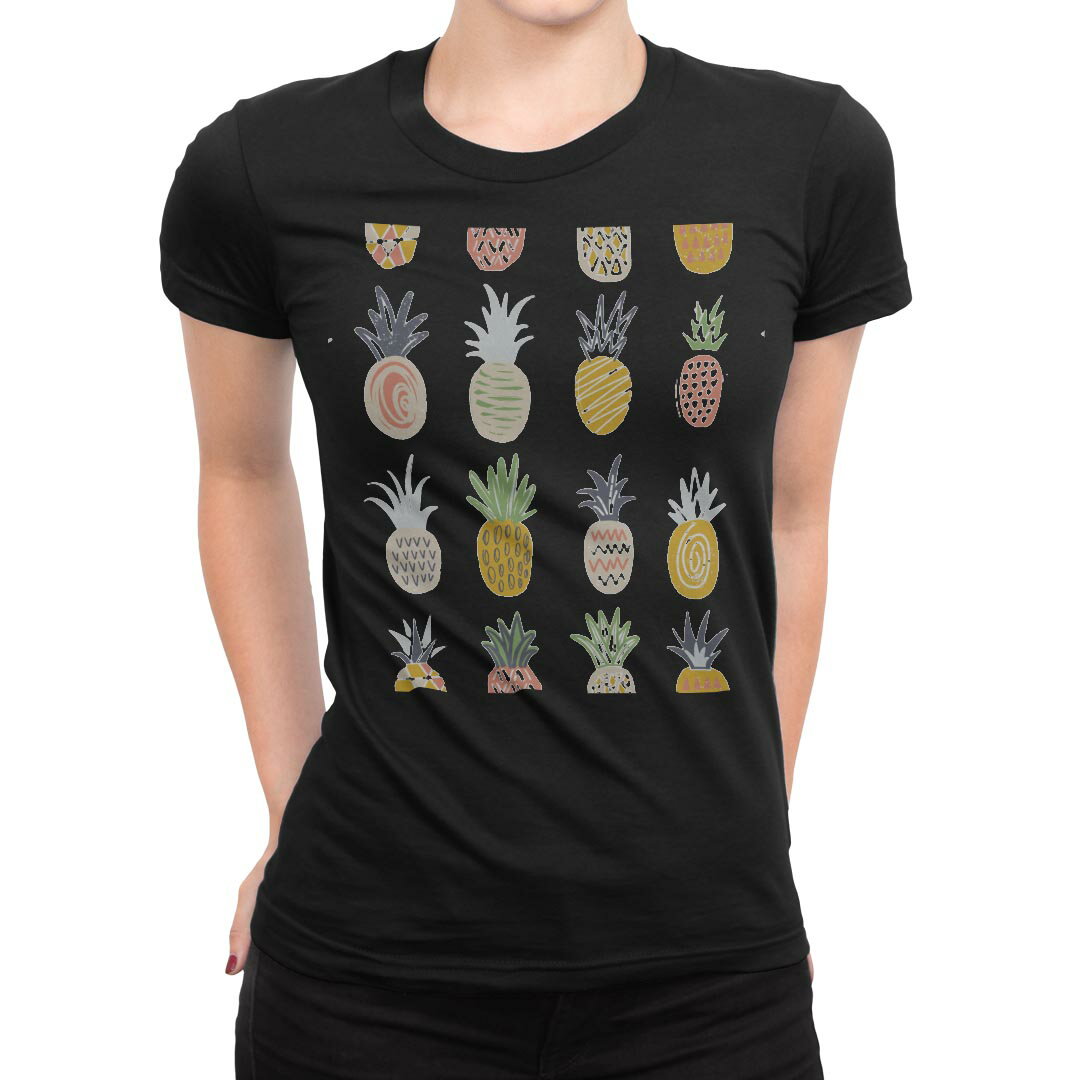 tシャツ レディース 半袖 ブラック 黒 デザイン M L Tシャツ ティーシャツ T shirt 016125 パイナップル 果実
