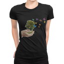 tシャツ レディース 半袖 ブラック 黒 デザイン M L Tシャツ ティーシャツ T shirt 016170 自然 木 鳥