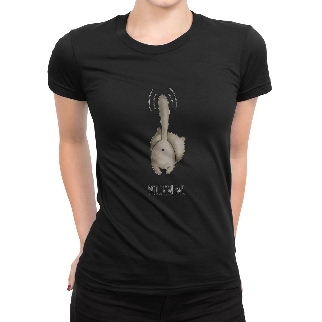 tシャツ レディース 半袖 ブラック 黒 デザイン M L Tシャツ ティーシャツ T shirt 016226 猫　イラスト　おしり