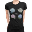 tシャツ レディース 半袖 ブラック 黒 デザイン M L Tシャツ ティーシャツ T shirt 016326 あじさい 梅雨 花