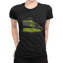 tシャツ レディース 半袖 ブラック 黒 デザイン M L Tシャツ ティーシャツ T shirt 017525 電車 train 黄緑