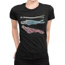 tシャツ レディース 半袖 ブラック 黒 デザイン M L Tシャツ ティーシャツ T shirt 017703 鯉のぼり 手書き風 こいのぼり