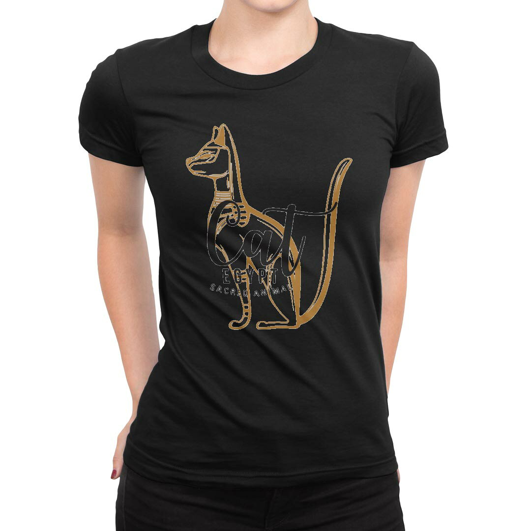 tシャツ レディース 半袖 ブラック 黒 デザイン M L Tシャツ ティーシャツ T shirt 017726 CAT　猫　EGYPT　おしゃれ