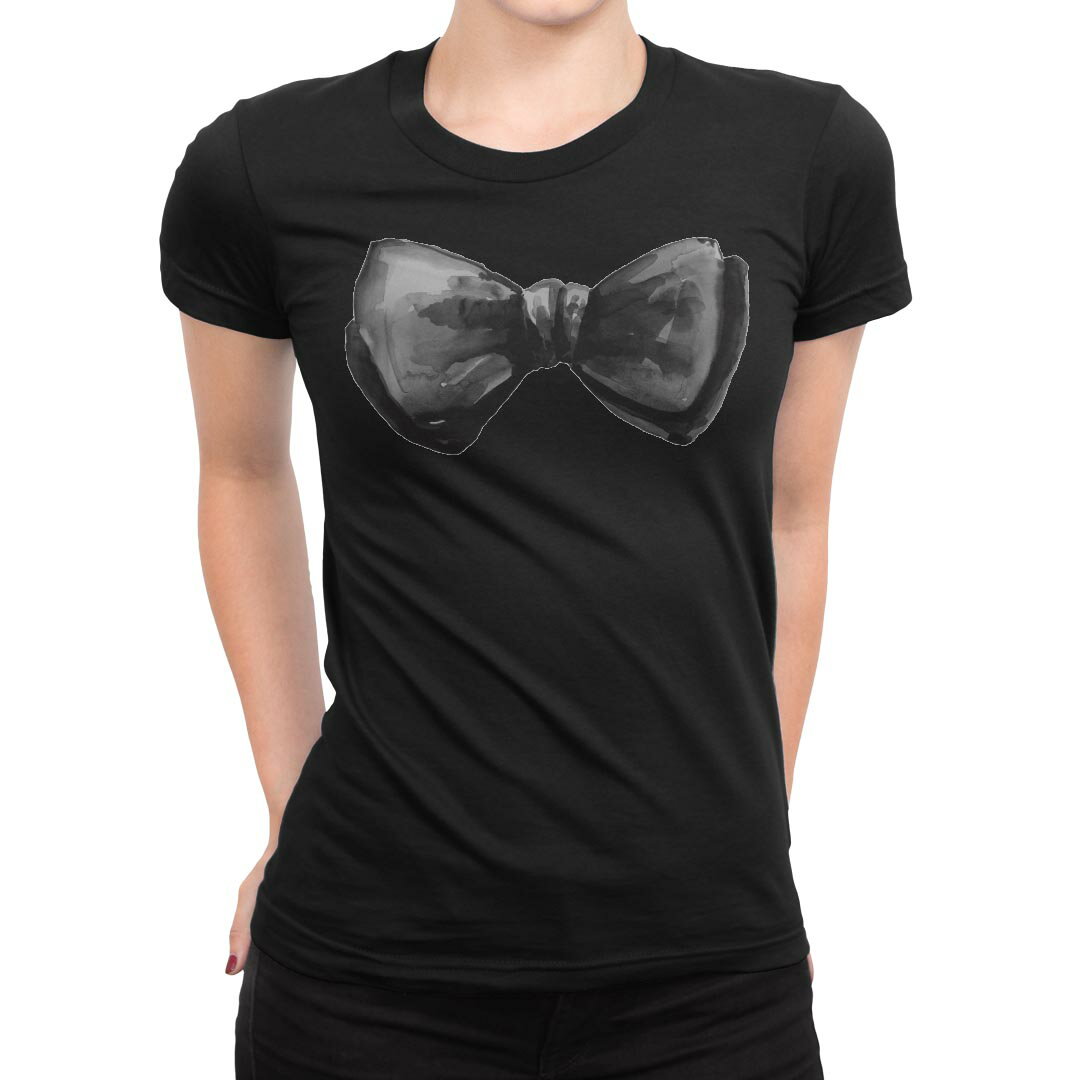 tシャツ レディース 半袖 ブラック 黒 デザイン M L Tシャツ ティーシャツ T shirt 017765 蝶ネクタイ 黒 手書き風