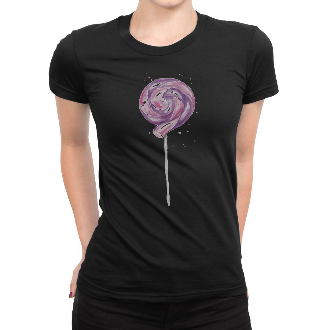 tシャツ レディース 半袖 ブラック 黒 デザイン M L Tシャツ ティーシャツ T shirt 017767 ぺろぺろキャンディ　飴