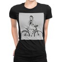 tシャツ レディース 半袖 ブラック 黒 デザイン S M L XL Tシャツ ティーシャツ T shirt 017773 女の子 女の子 白黒 自転車