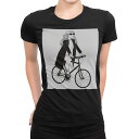 tシャツ レディース 半袖 ブラック 黒 デザイン S M L XL Tシャツ ティーシャツ T shirt 017774 女の子 白黒 自転車 女の子 白黒 自転車