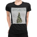 tシャツ レディース 半袖 ブラック 黒 デザイン S M L XL Tシャツ ティーシャツ T shirt 017834 クリスマス クリスマス ツリー 英字
