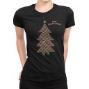 tシャツ レディース 半袖 ブラック 黒 デザイン M L Tシャツ ティーシャツ T shirt 017839 クリスマス ツリー 赤緑